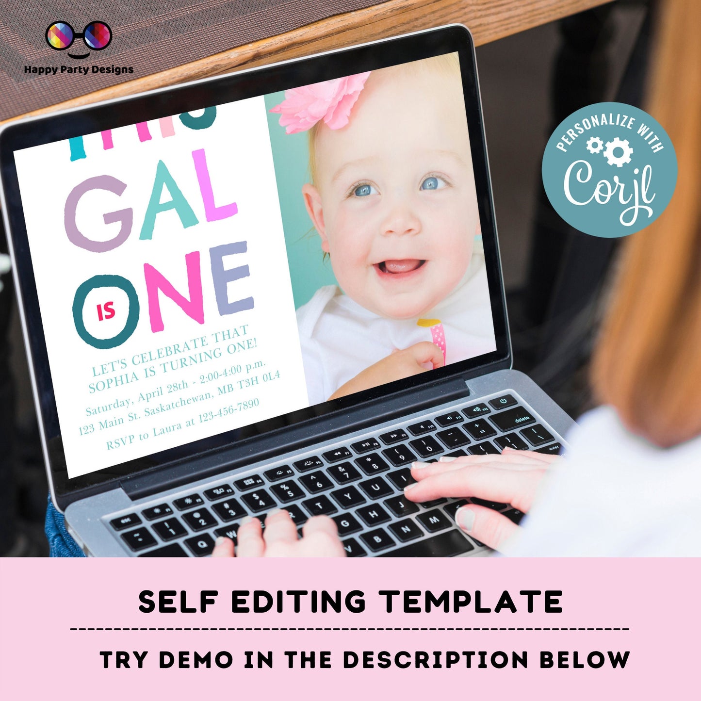 Editable This gal is one First Birthday Invitation | girl Party Invitation Instant Template | First Bday Invite | One year | with picture