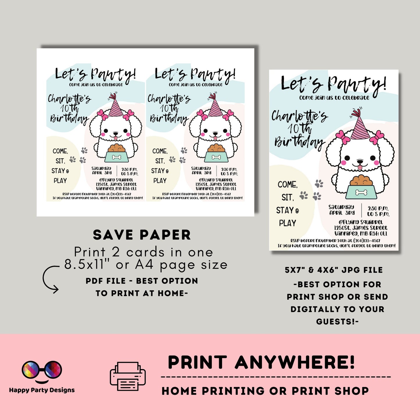 It's a Pawty Birthday | Puppy Invitation | Dog Birthday invitation | Pawty Birthday Invitation | digital invitation Personalize Online #K61