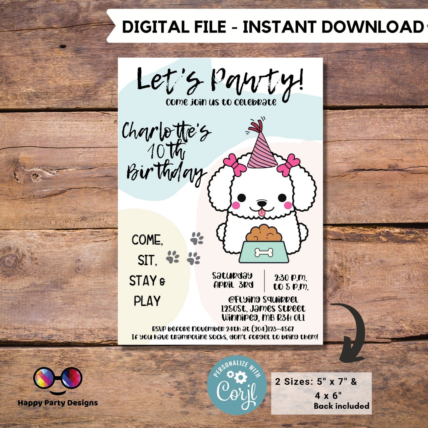 It's a Pawty Birthday | Puppy Invitation | Dog Birthday invitation | Pawty Birthday Invitation | digital invitation Personalize Online #K61