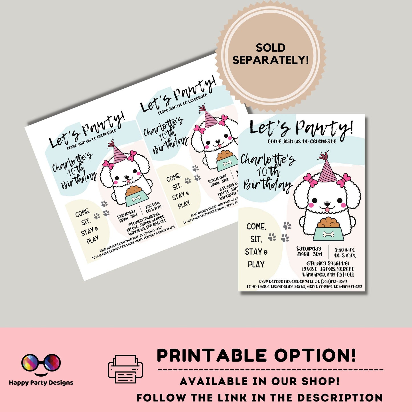 It's a Pawty Birthday Evite | Puppy Invitation | Dog Birthday invitation | Editable Electronic Puppy Invitation for iPhone or Smartphone