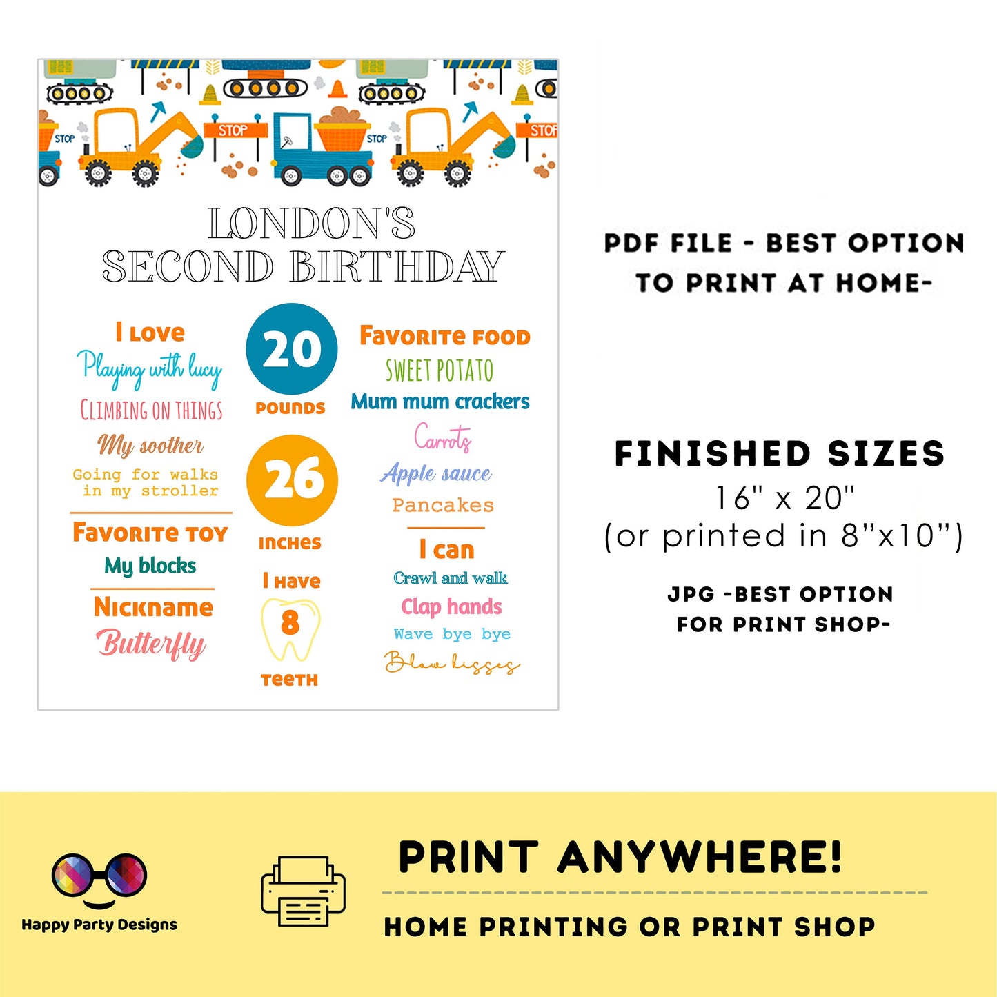 Editable Milestone Sign | Trucks birthday | Party under construction birthday Decorations | baby Boy | Construction party | trucks party