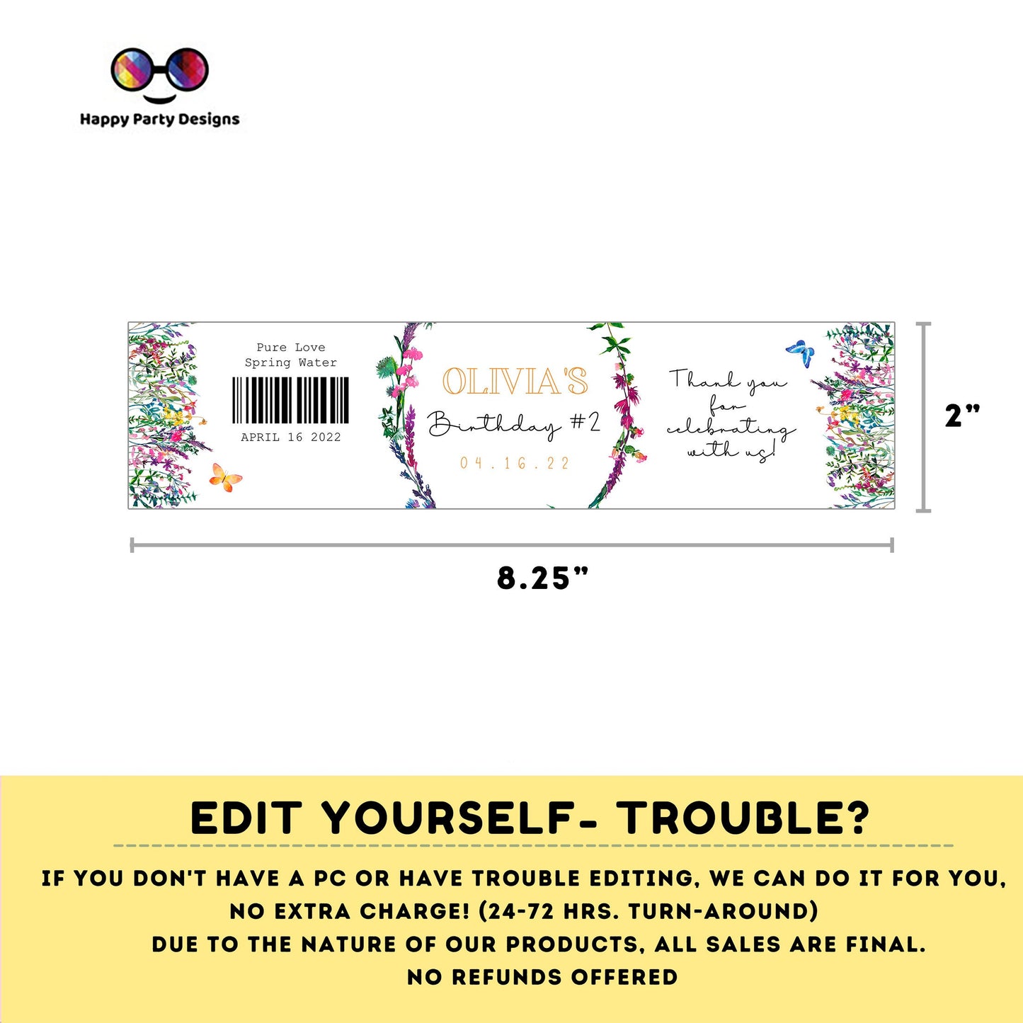 Editable Wildflower water bottle labels | printable labels | Wild flower labels | Spring party | bottle labels | Flower party #K73