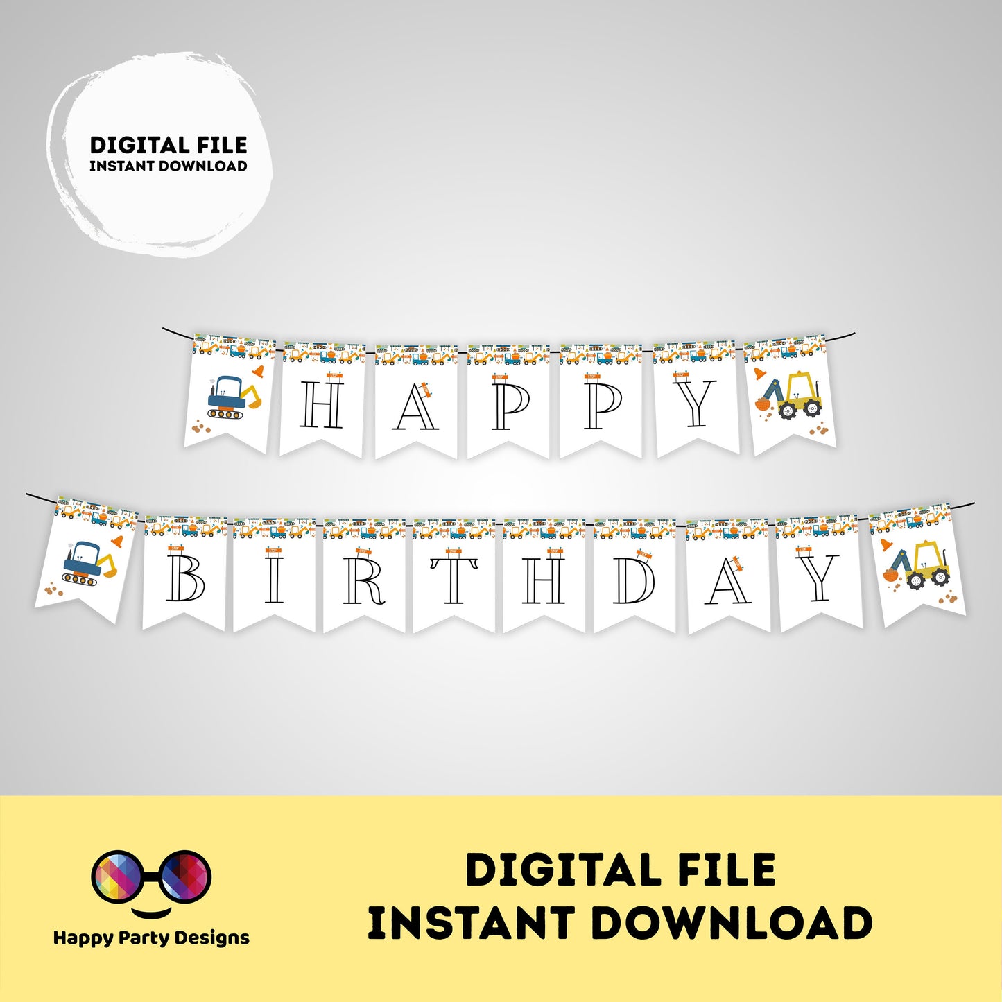 Happy Birthday Under construction Banner | Trucks party | Birthday banner | construction birthday party | Boy birthday