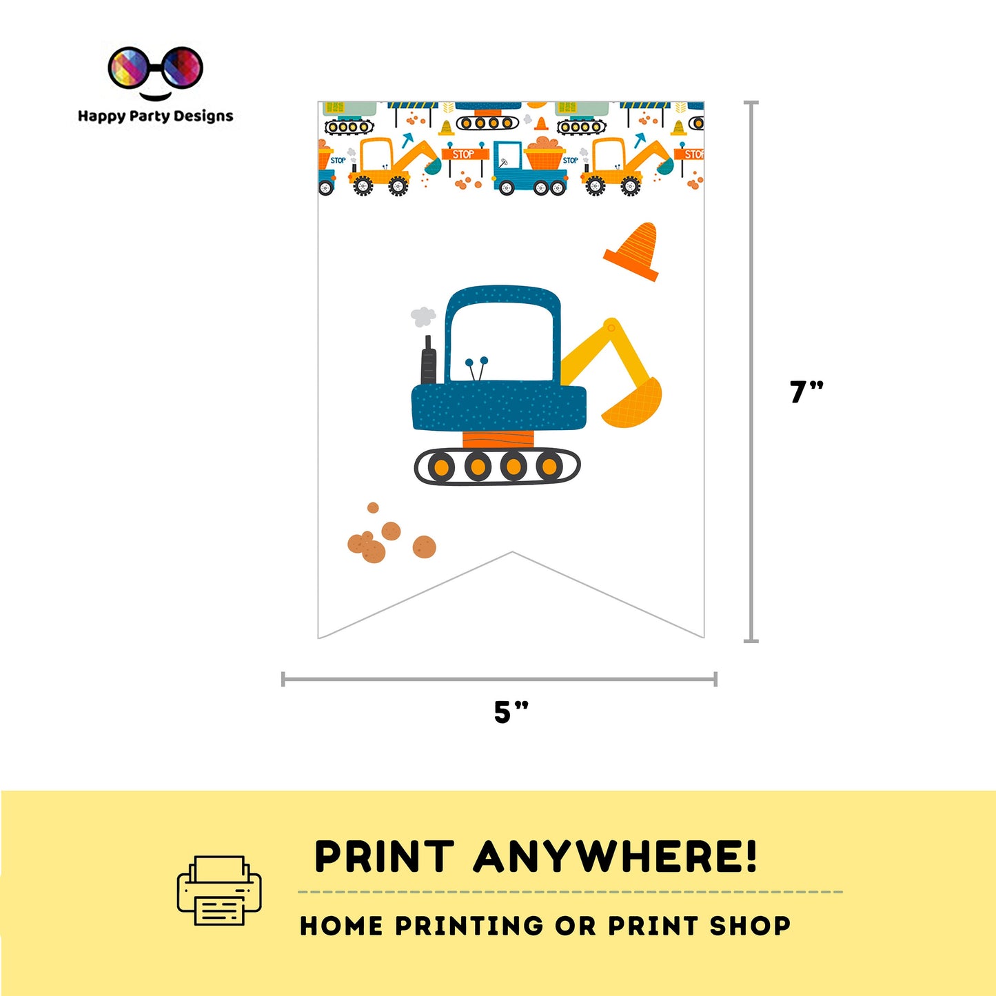 Happy Birthday Under construction Banner | Trucks party | Birthday banner | construction birthday party | Boy birthday