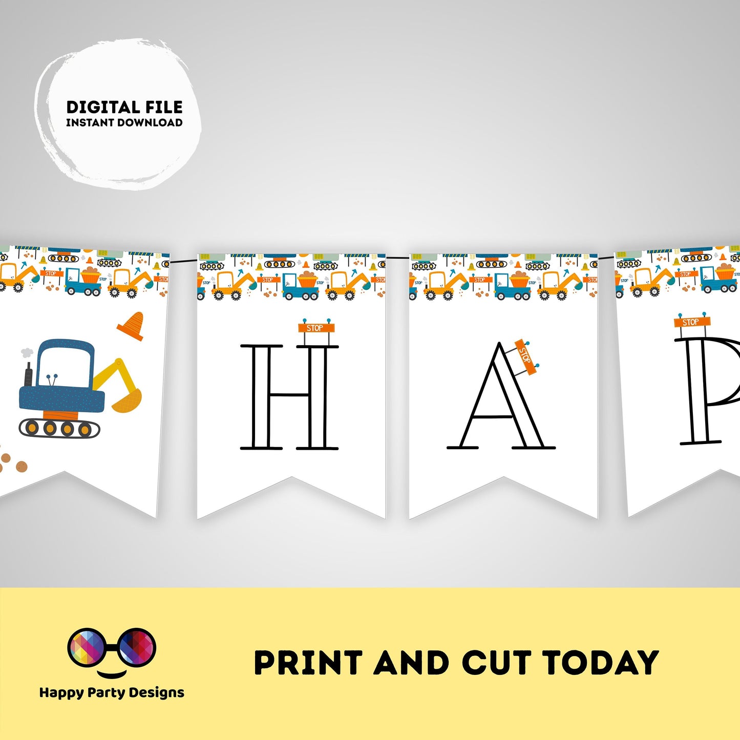 Happy Birthday Under construction Banner | Trucks party | Birthday banner | construction birthday party | Boy birthday