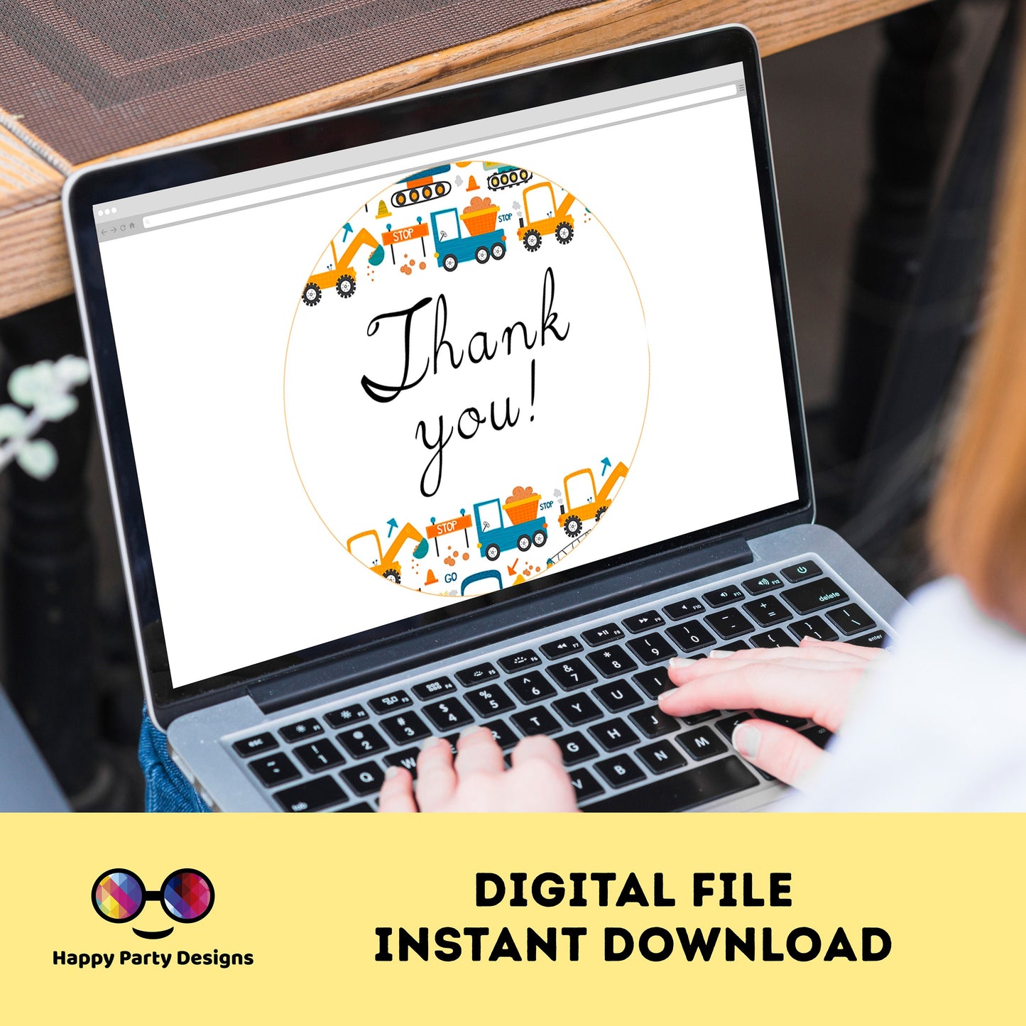 Under Construction Thank you Tag | Instant download | Trucks Birthday Party | Trucks party | Under construction Birthday Party | Round Tag