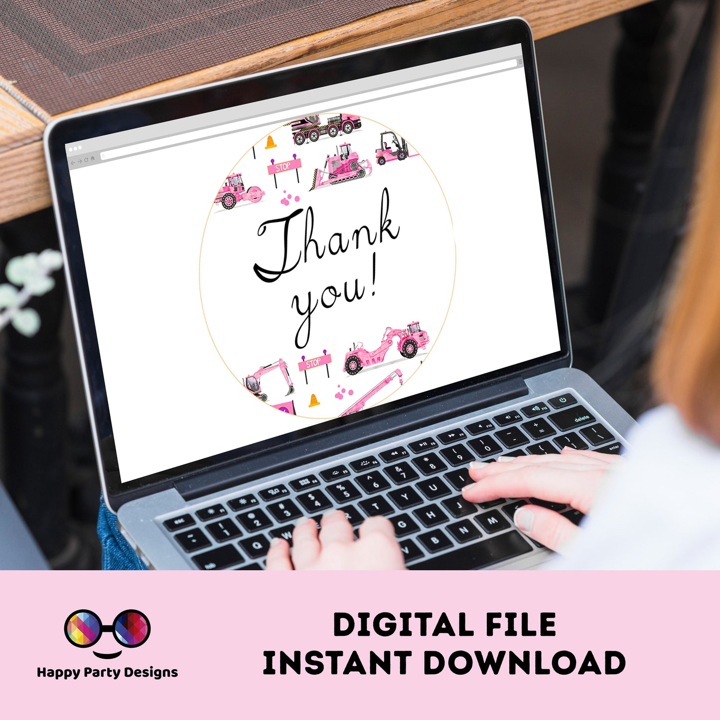 Under Construction Thank you Tag | Instant download | Trucks Birthday Party | Trucks party | girl Birthday Party | Round Tag