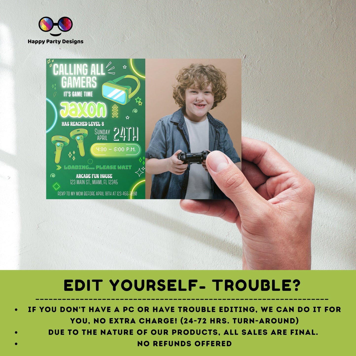 Editable video gamer invitation | Digital neon video gamer printable invite | Birthday boy | virtual reality | neon Invitation