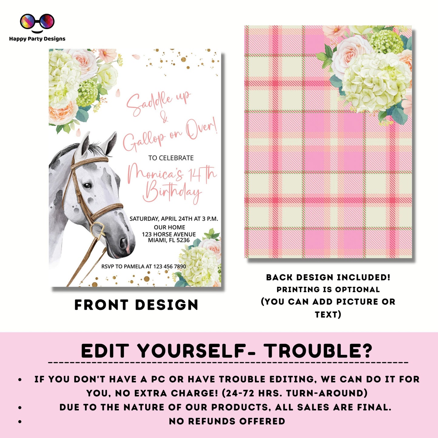 Horse Birthday Invitation | Horse Invitation | Horse Birthday Party | Horse Template | Girl Birthday Invitation | Digital File