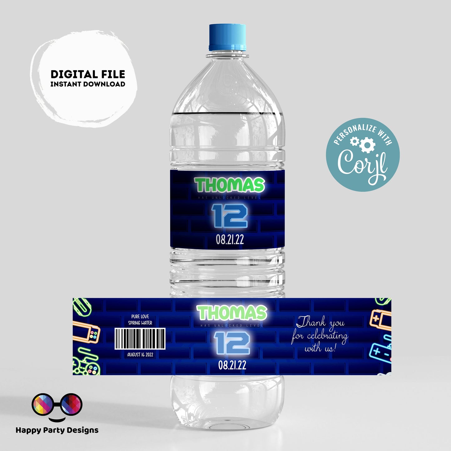 editable video gamer water bottle labels | digital labels | printable video gamer labels | video gamer | bottle labels | Birthday Boy #K50