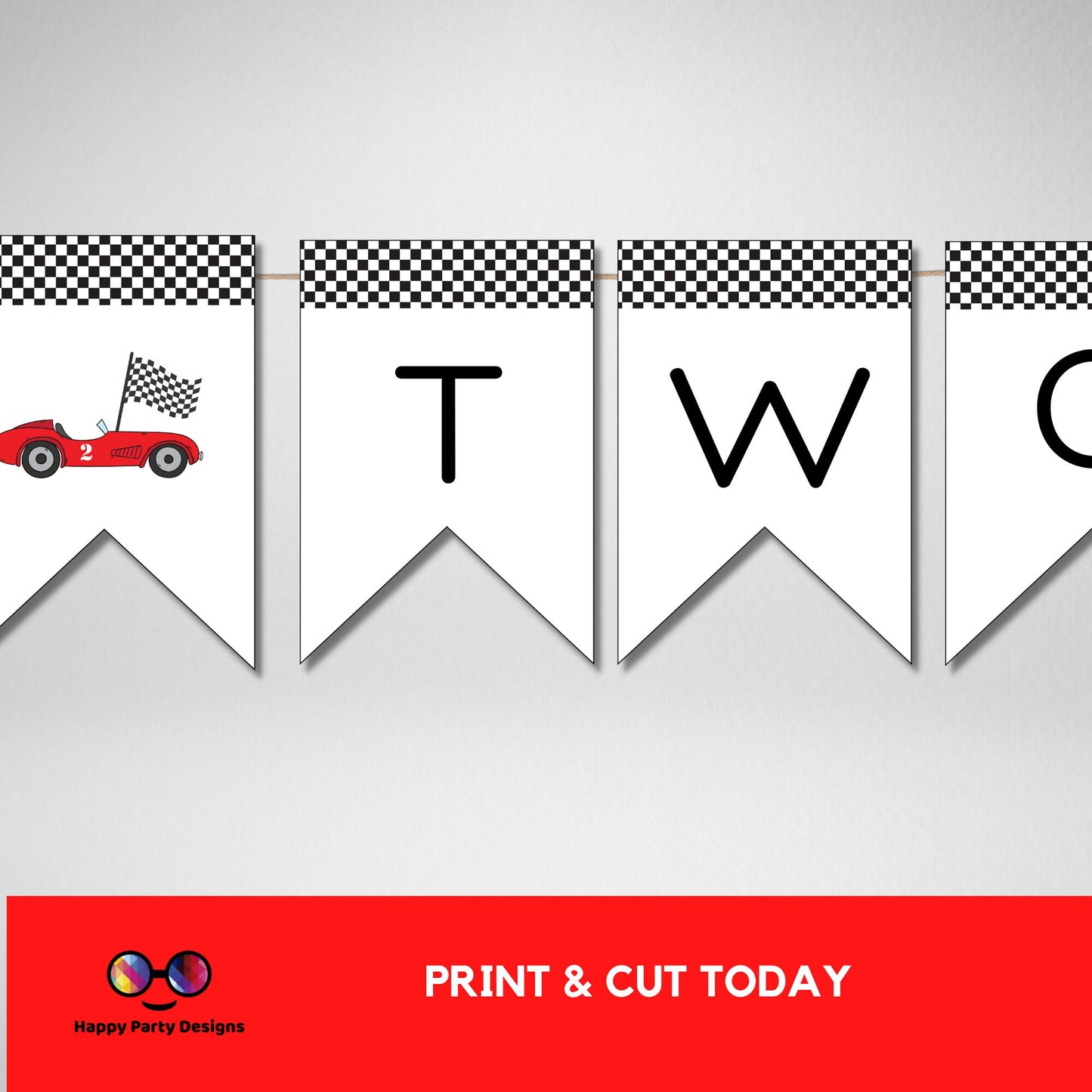 Growing Two fast Birthday Banner | racing cars party | Red race car Invitation | 2nd birthday party | Two fast banner to print