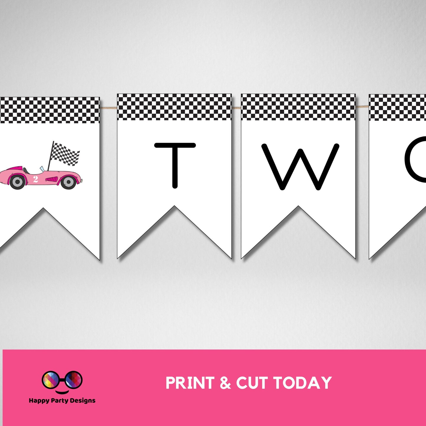 Growing Two fast Birthday Banner | racing cars party | pink race car Invitation | 2nd birthday party | Two fast banner to print