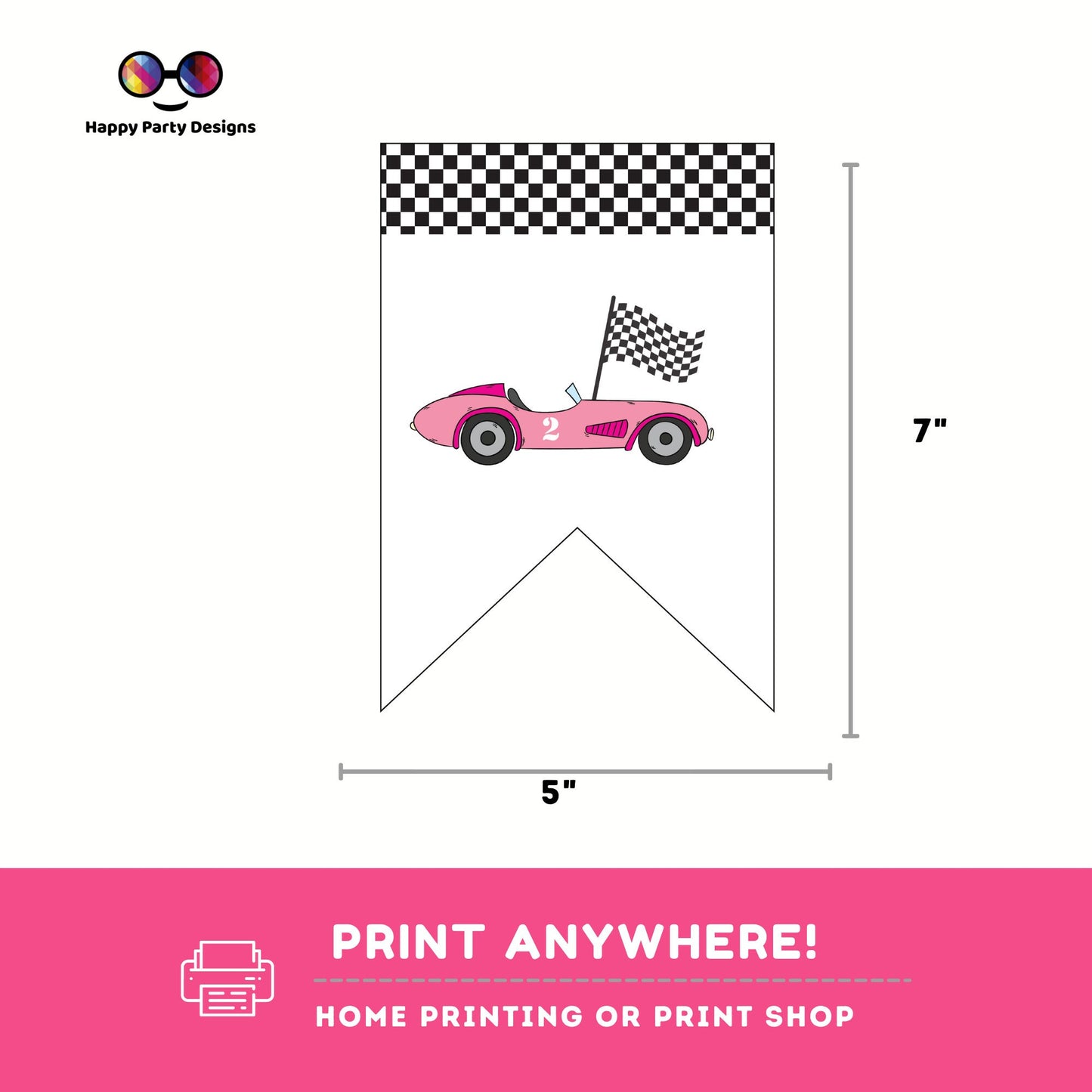 Growing Two fast Birthday Banner | racing cars party | pink race car Invitation | 2nd birthday party | Two fast banner to print