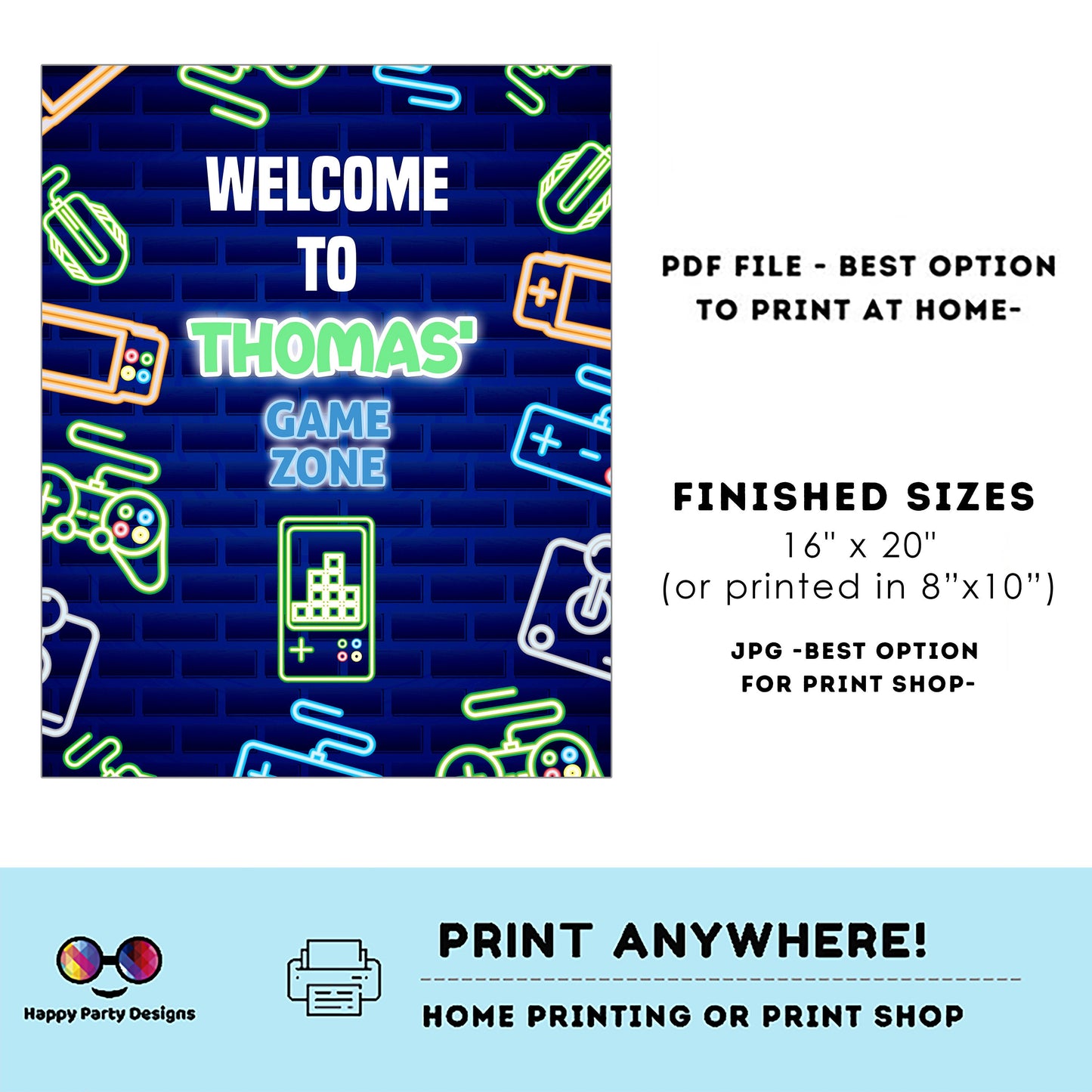 Editable video gamer Welcome Sign | Digital video gamer printable Welcome sign | Birthday boy | video gamer party | Personalize Online #K50