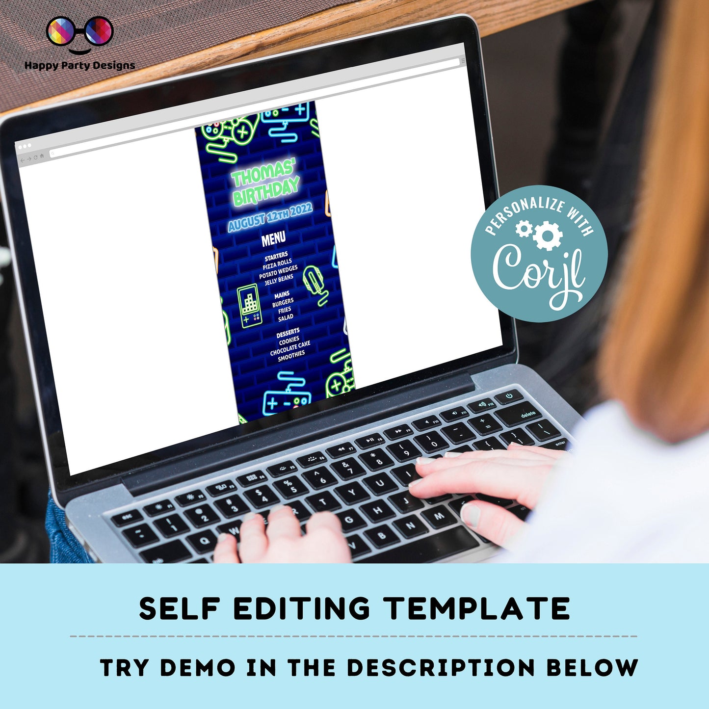 Editable Video Gamer Menu | Digital Video Gamer printable menu | Birthday boy | Video Gamer menu | Personalize Online | Corjl #K50