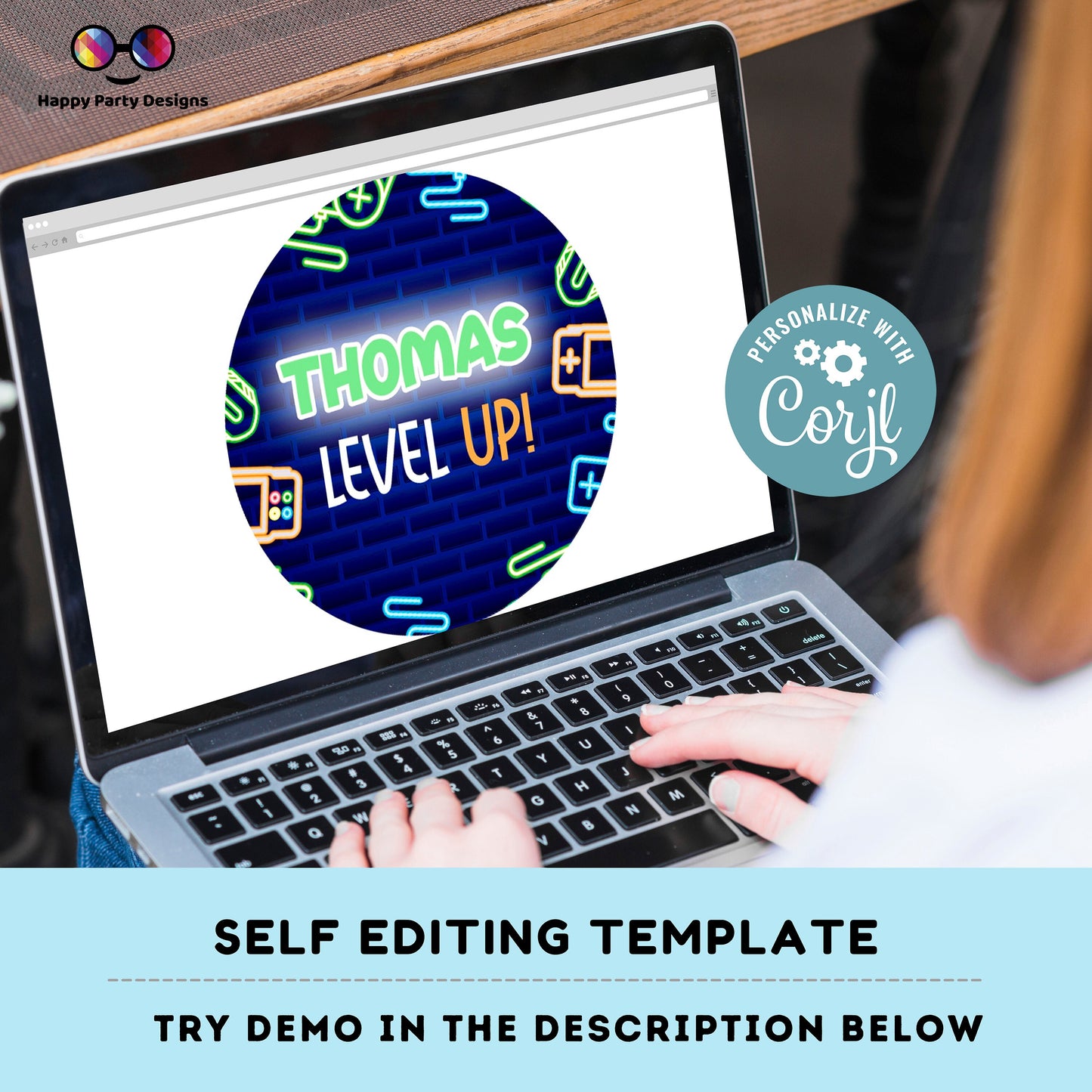 Editable Video Gamer Cupcake toppers | Neon Video Gamer Birthday | Editable online Cupcake Toppers | Digital | Gamer Birthday Party #K50