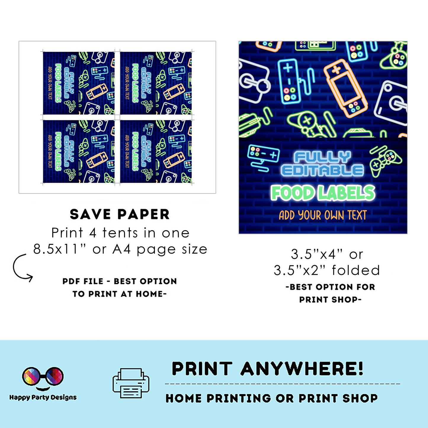 Video gamer Birthday food tent | Video gamerparty | buffet labels | Video gamer birthday party | food label template | editable online #K50