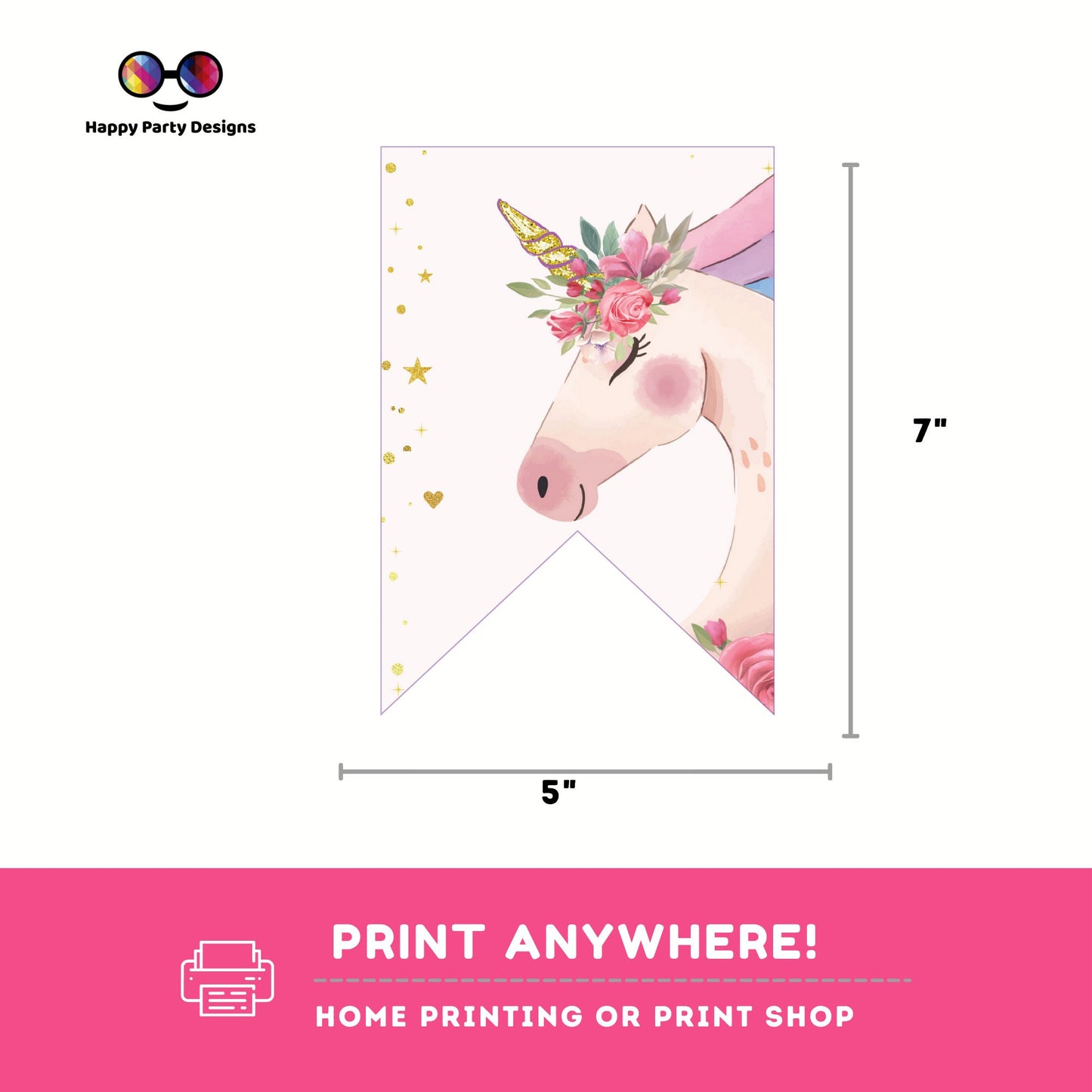 Unicorn Happy Birthday Banner | Unicorn party | magical birthday | Unicorn birthday | Unicorn banner to print