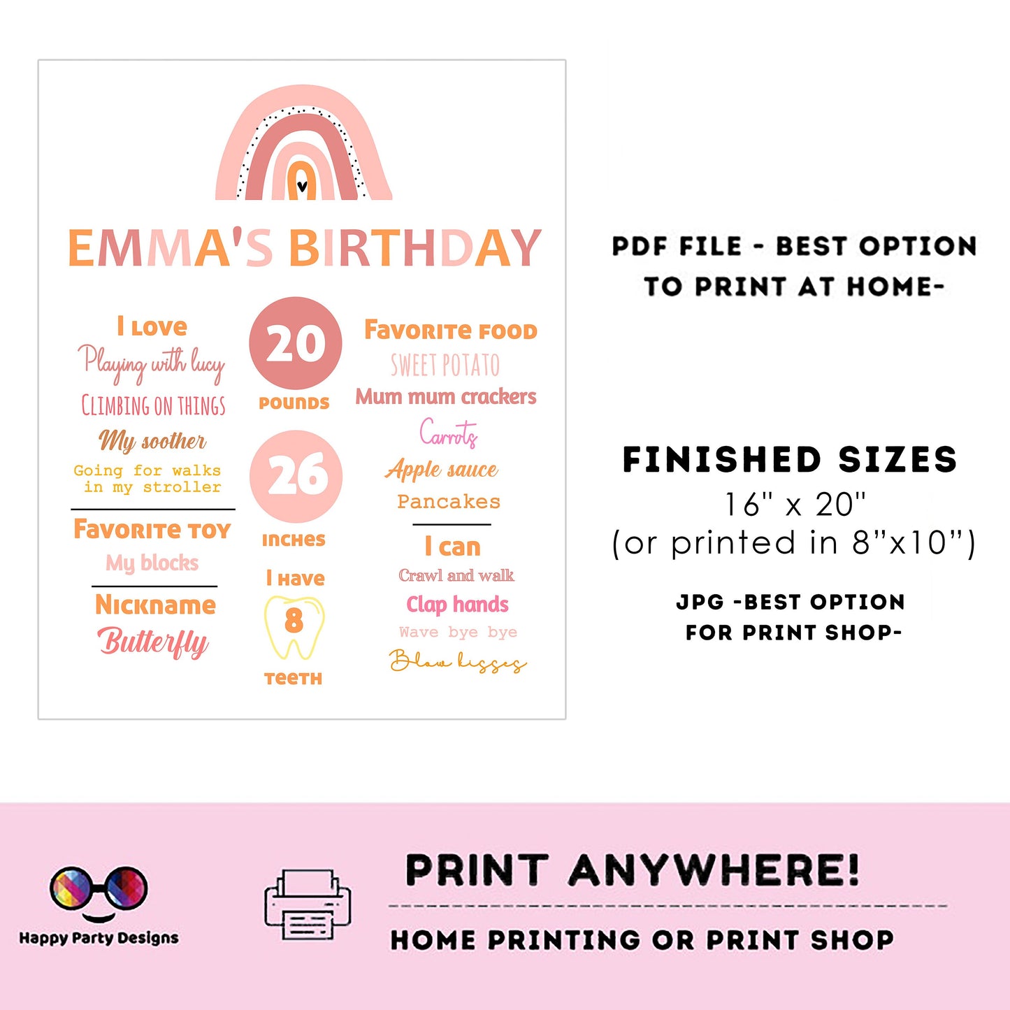 Editable Milestone Sign | Boho rainbow birthday | Rainbow birthday Decorations | baby Girl | Rainbow Sign | Boho party | Boho
