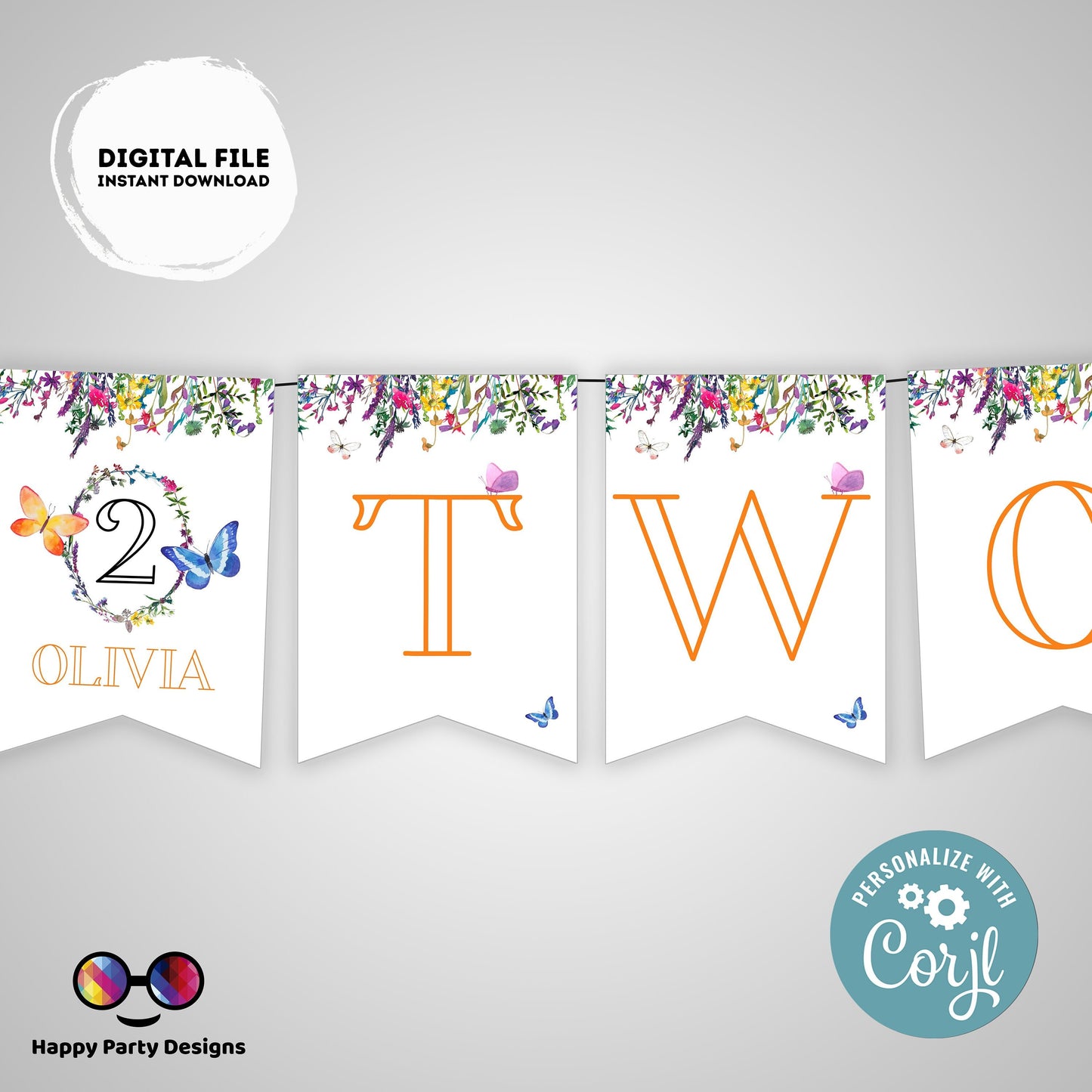 Two Wildflower Birthday Banner | Wildflower party | Second Birthday banner | Wild flower birthday party | Two banner to print #K73