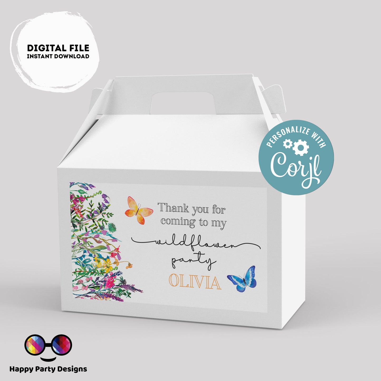 Wildflower Birthday Box label | Wildflower party | favor box | Wild flower birthday party | Box to print #K73