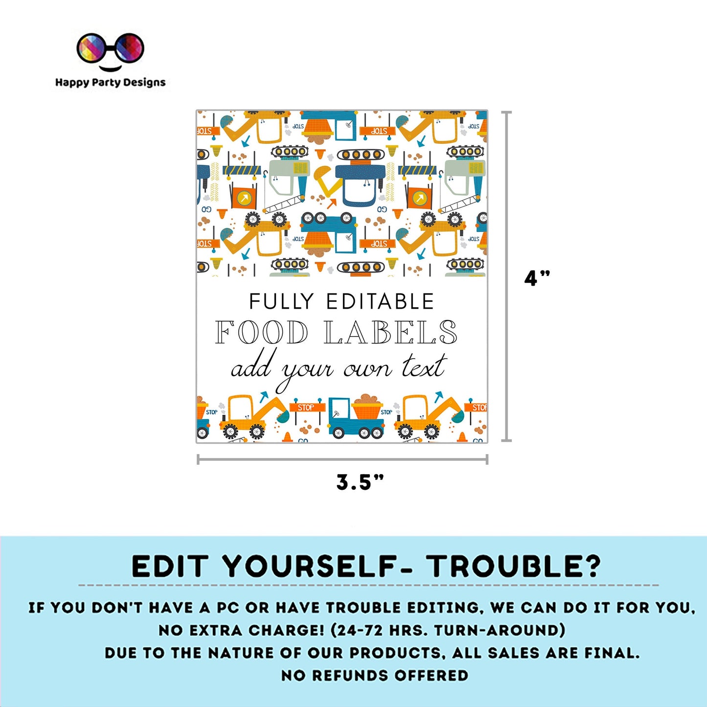 Editable Trucks Birthday food tent | Trucks party | buffet labels | Construction birthday party | food label template | Under construction