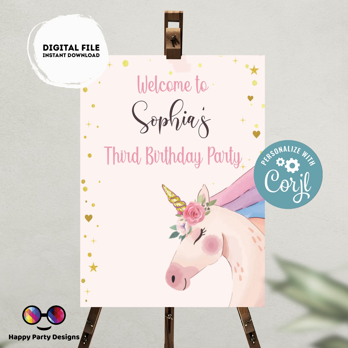 Editable Welcome Sign | Unicorn birthday | Unicorn birthday Decorations | birthday Girl | Unicorn Welcome Sign | Unicorn Party 0001
