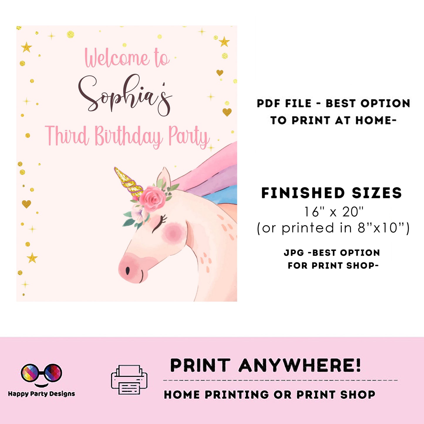 Editable Welcome Sign | Unicorn birthday | Unicorn birthday Decorations | birthday Girl | Unicorn Welcome Sign | Unicorn Party 0001