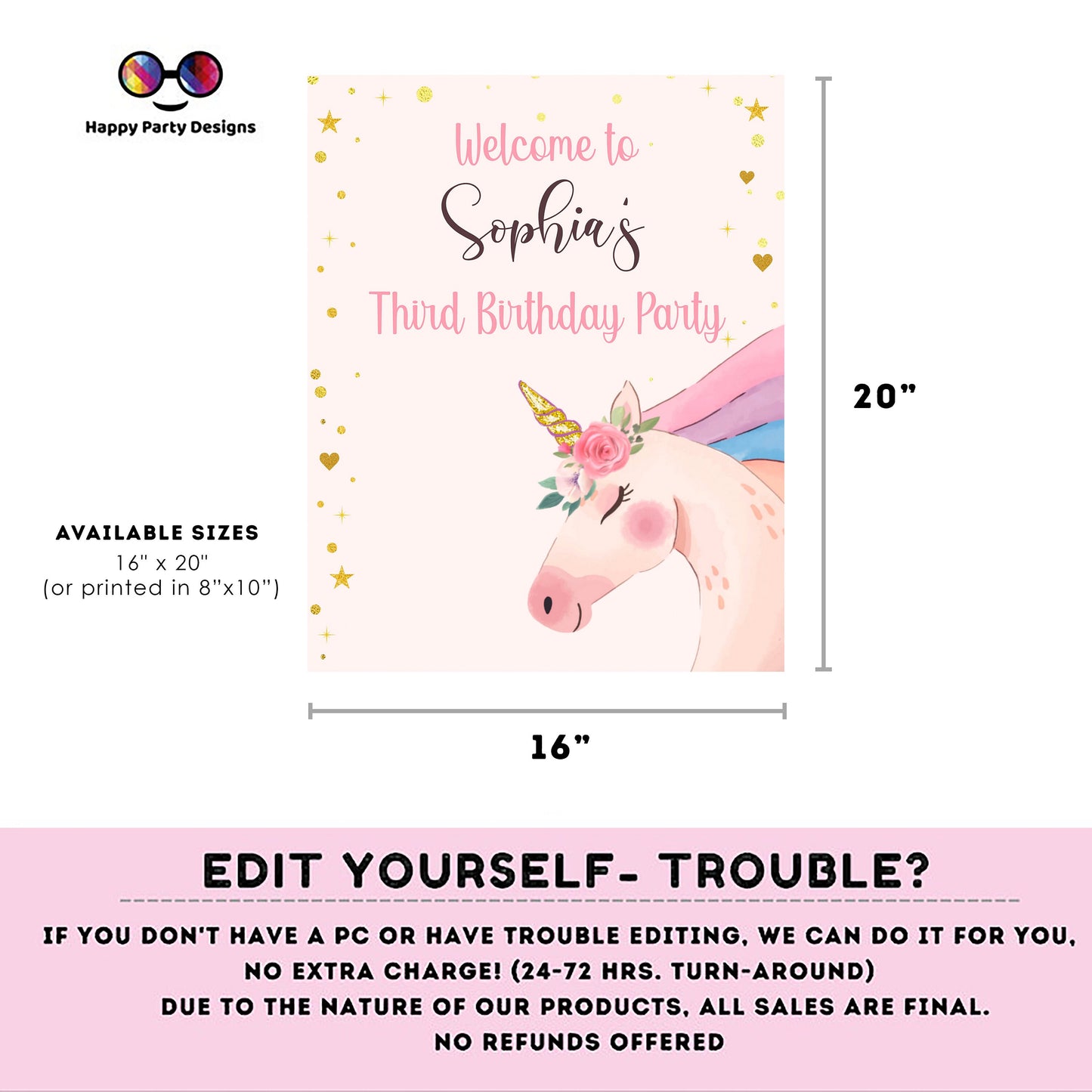 Editable Welcome Sign | Unicorn birthday | Unicorn birthday Decorations | birthday Girl | Unicorn Welcome Sign | Unicorn Party 0001