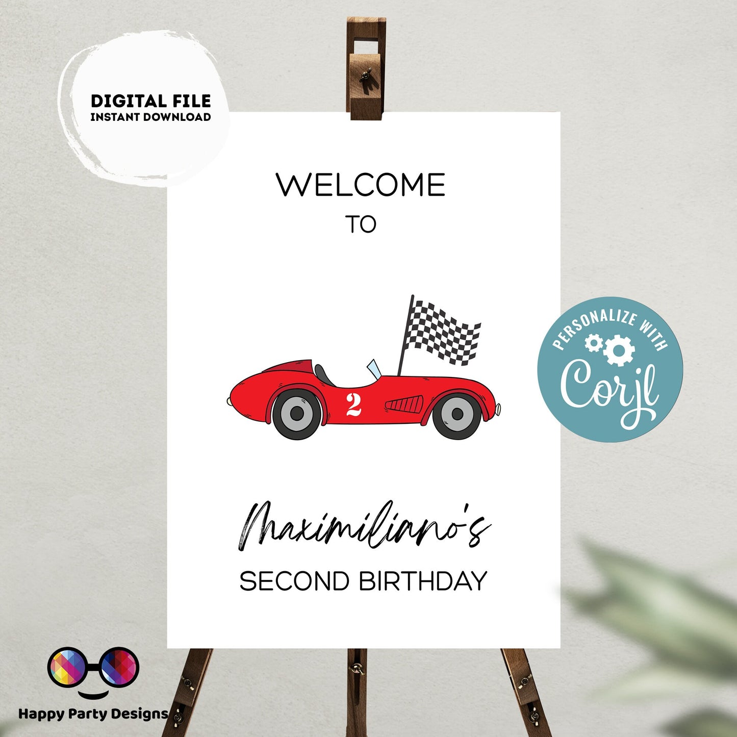 Editable Welcome Sign | racing red car birthday | racing birthday Decorations | birthday boy | Welcome Sign | two fast Party | Any age!