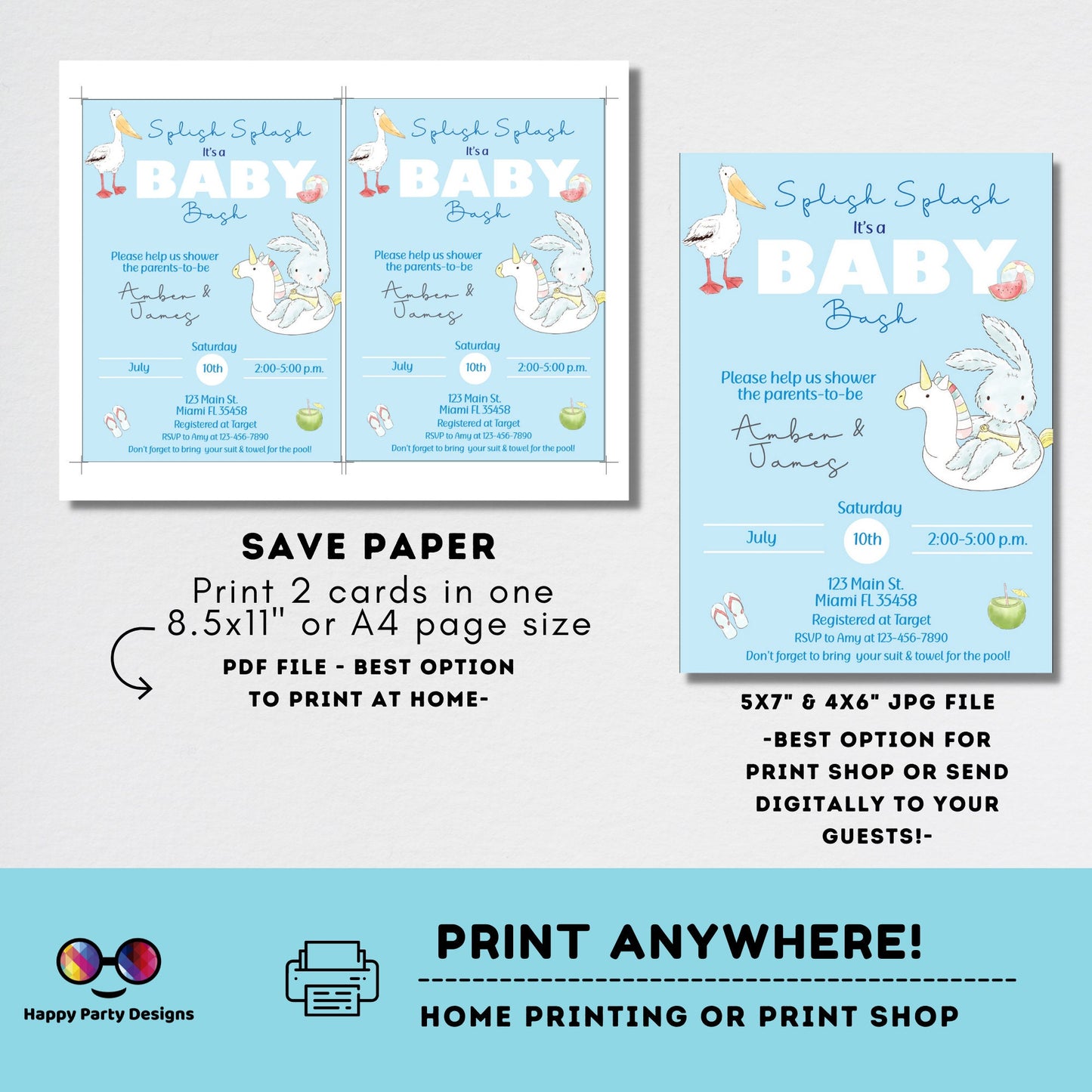 EDITABLE Pool Baby Bash invitation | Pool party Invitation | Baby Shower | Instant Download | Personalize Online | Summer baby shower #B1