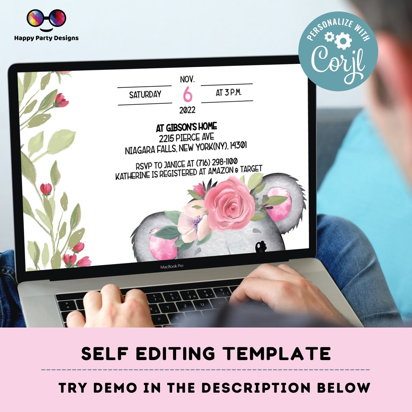 We can bearly wait Baby Shower Invitations | baby girl | blush watercolor | Cute bear | Edit Yourself & instant download