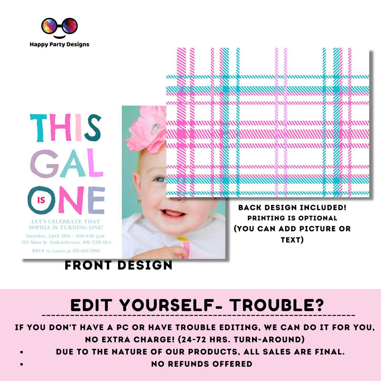 Editable This gal is one First Birthday Invitation | girl Party Invitation Instant Template | First Bday Invite | One year | with picture
