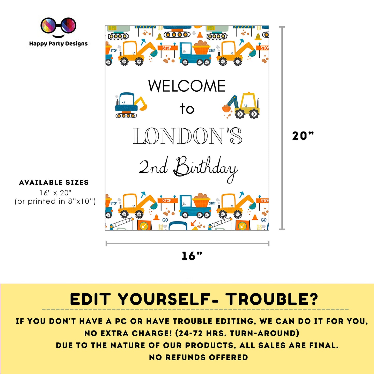 Editable Welcome Sign | Trucks birthday | under construction birthday Decorations |construction sign |birthday Boy | Welcome Sign | Any age