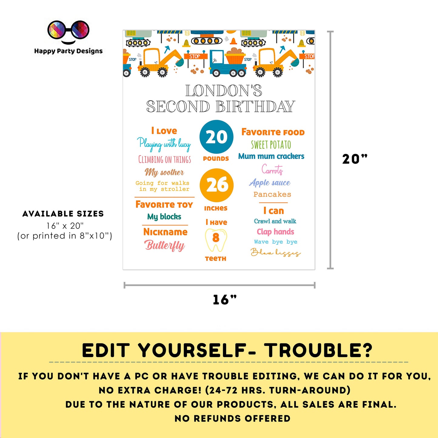 Editable Milestone Sign | Trucks birthday | Party under construction birthday Decorations | baby Boy | Construction party | trucks party