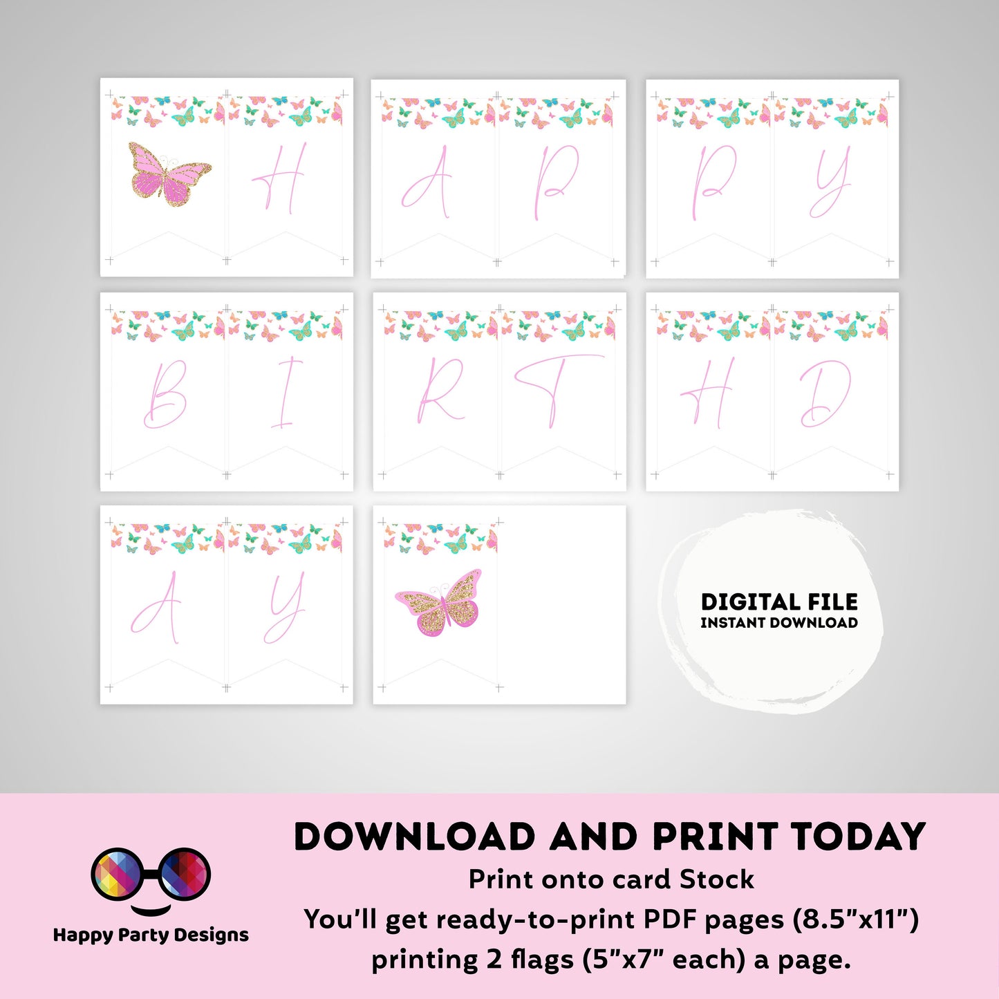 Happy Birthday Butterfly Banner | Butterflies party | Birthday banner | Butterfly birthday party | birthday girl #0002