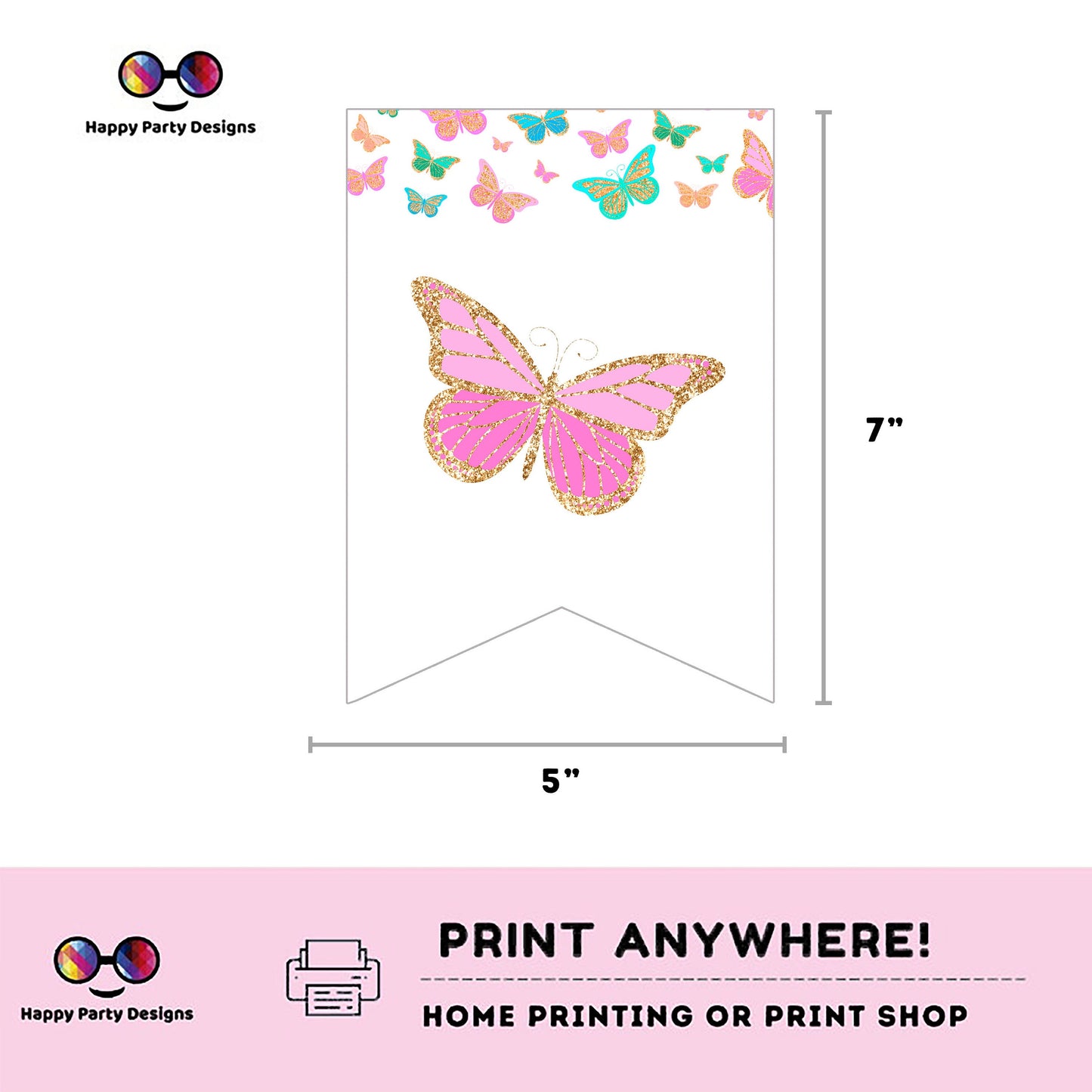 Happy Birthday Butterfly Banner | Butterflies party | Birthday banner | Butterfly birthday party | birthday girl #0002