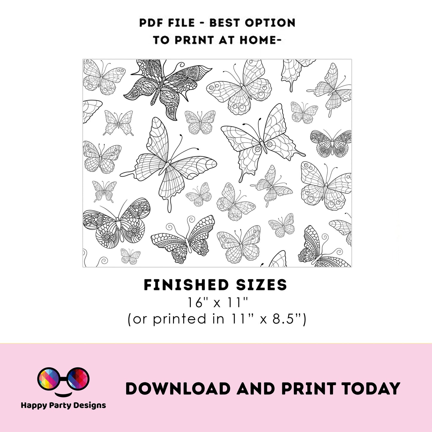 Butterfly coloring Placemat | Instant download | Spring Birthday | Any Age | Spring party | Butterfly Party decor | Butterfly birthday #0002