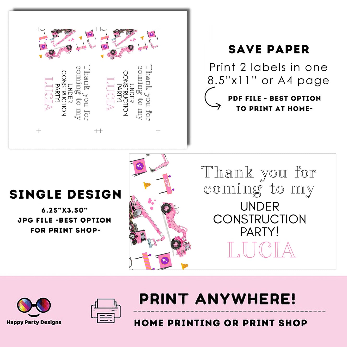 Under construction Birthday Box label | Trucks party | favor box | trucks birthday party | Girl birthday | Box to print