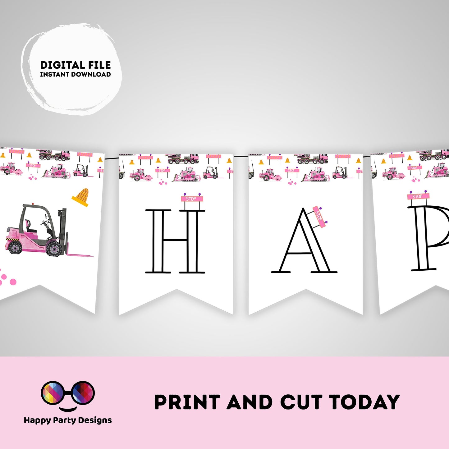 Happy Birthday Under construction Banner | Trucks party | Birthday banner | construction birthday party | birthday girl