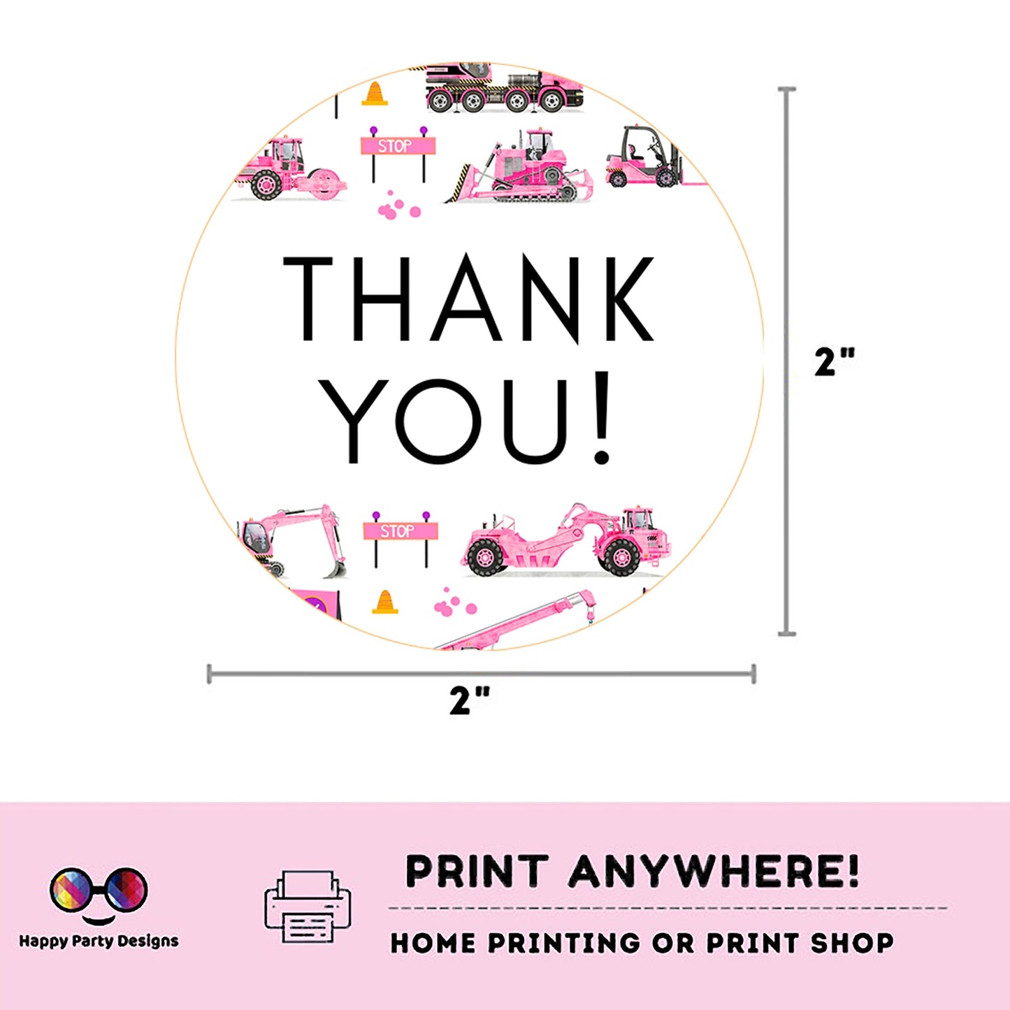 Under Construction Thank you Tag | Instant download | Trucks Birthday Party | Trucks party | girl Birthday Party | Round Tag