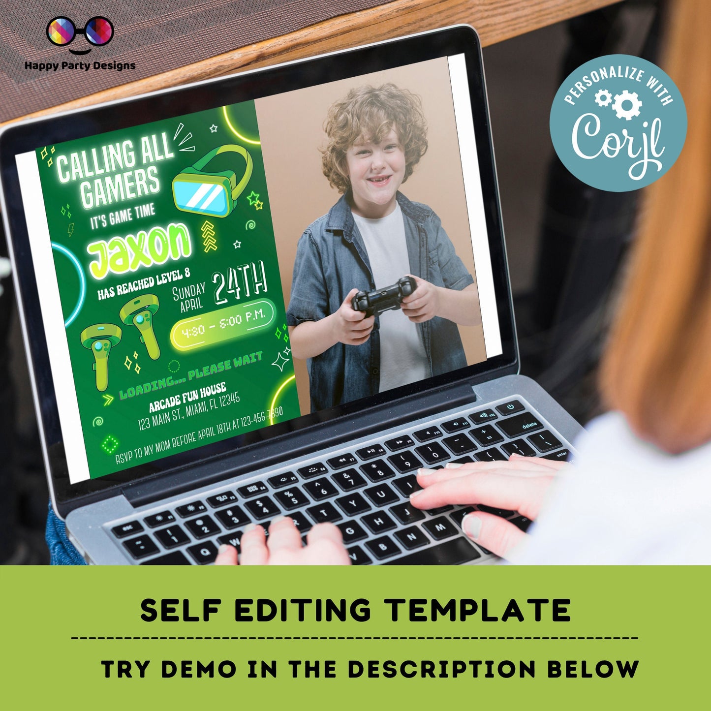 Editable video gamer invitation | Digital neon video gamer printable invite | Birthday boy | virtual reality | neon Invitation