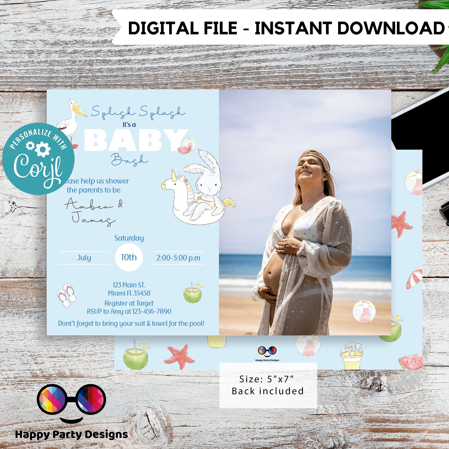 EDITABLE Pool Baby Bash invitation | Pool party Invitation with picture | Baby Shower | Instant Download | Summer baby shower #B1