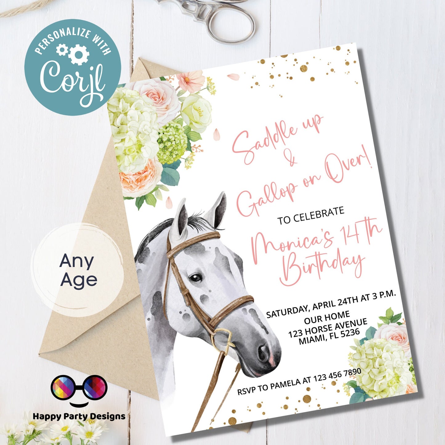 Horse Birthday Invitation | Horse Invitation | Horse Birthday Party | Horse Template | Girl Birthday Invitation | Digital File