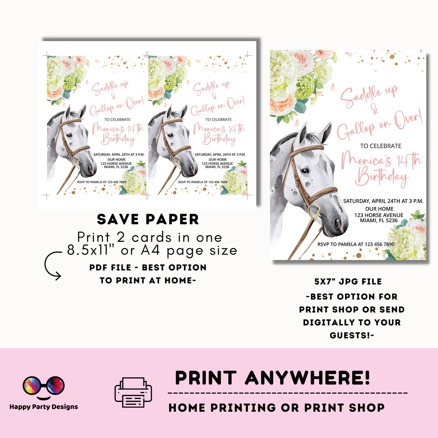 Horse Birthday Invitation | Horse Invitation | Horse Birthday Party | Horse Template | Girl Birthday Invitation | Digital File