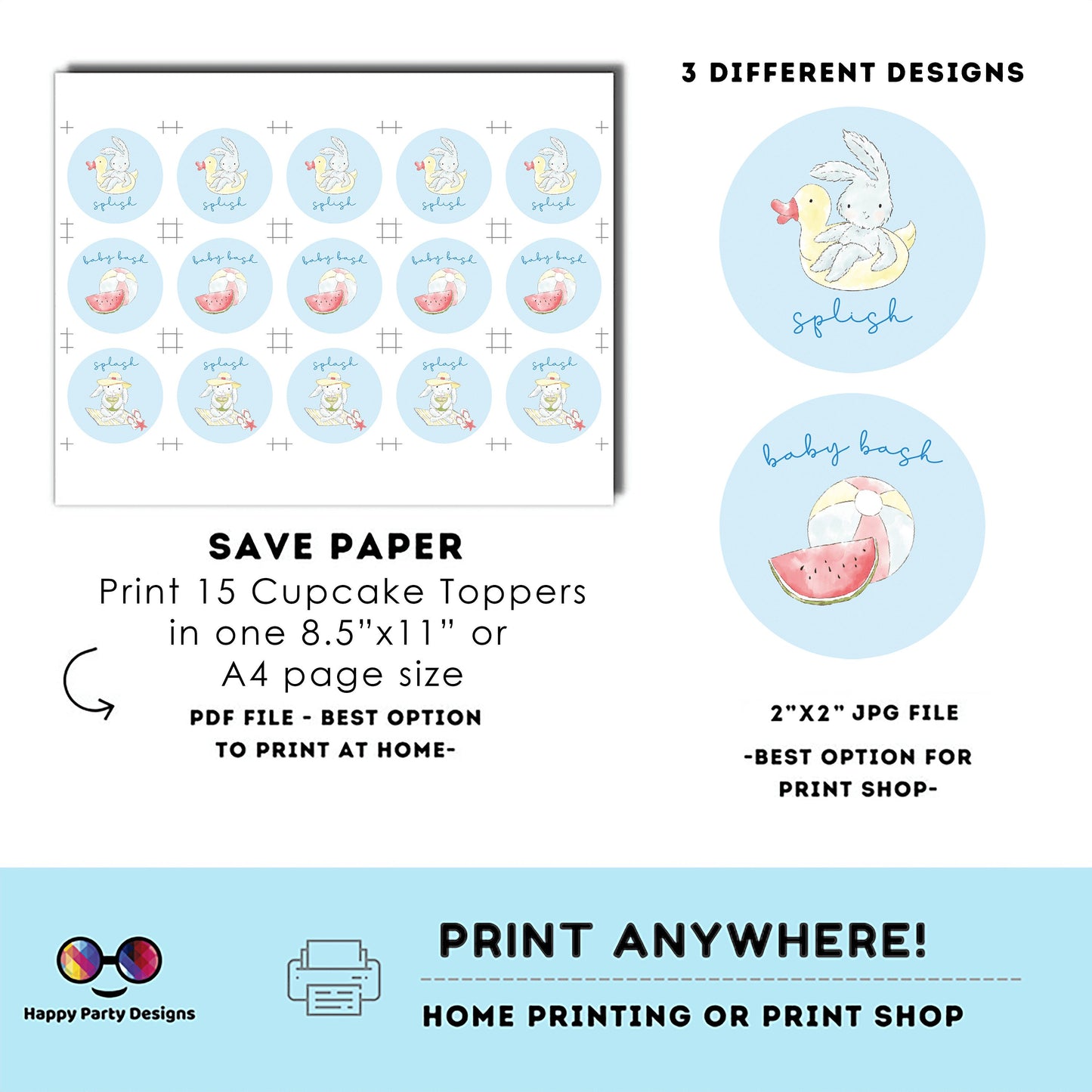 Pool baby bash cupcake toppers | Instant download | baby shower | Pool Party | Baby boy baby shower | Summer Party #B1
