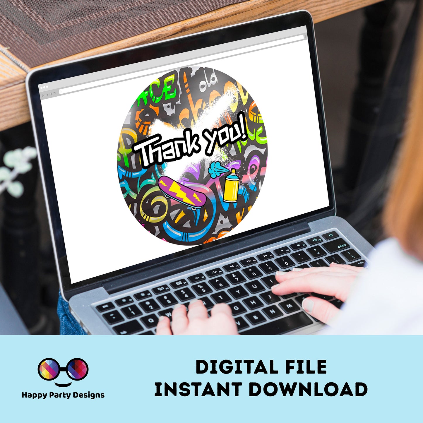 Graffiti Thank you tag | Digital graffiti printable thank you tag | Birthday boy | Graffiti Thank You | Instant Download | round tag #K1