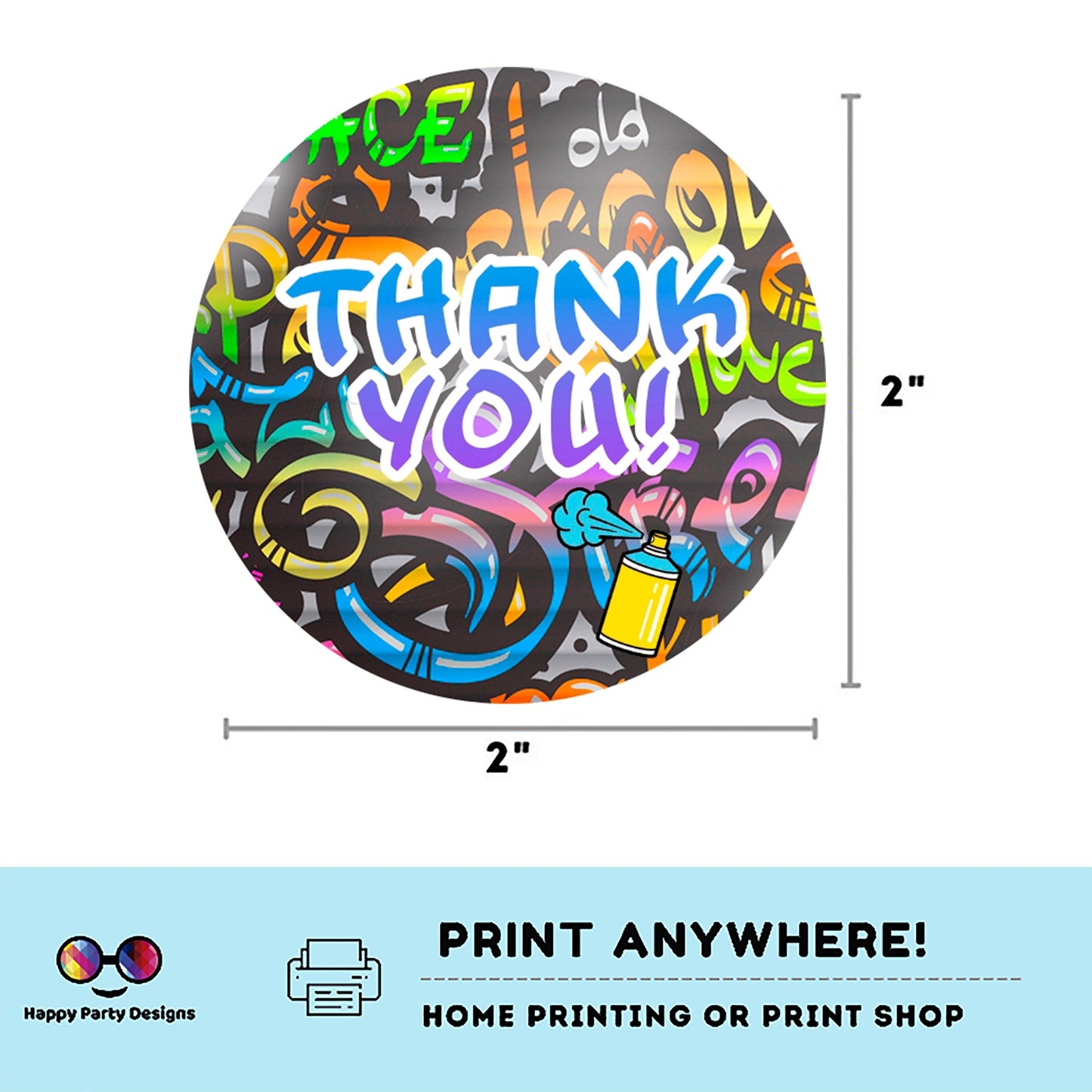 Graffiti Thank you tag | Digital graffiti printable thank you tag | Birthday boy | Graffiti Thank You | Instant Download | round tag #K1