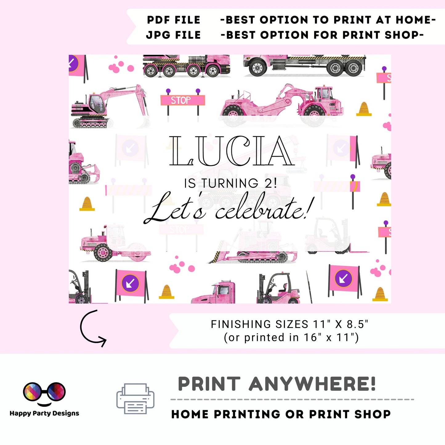 Editable TrucksPlacemat | construction Birthday | Any Age | construction party | construction party decor | Personalize Online