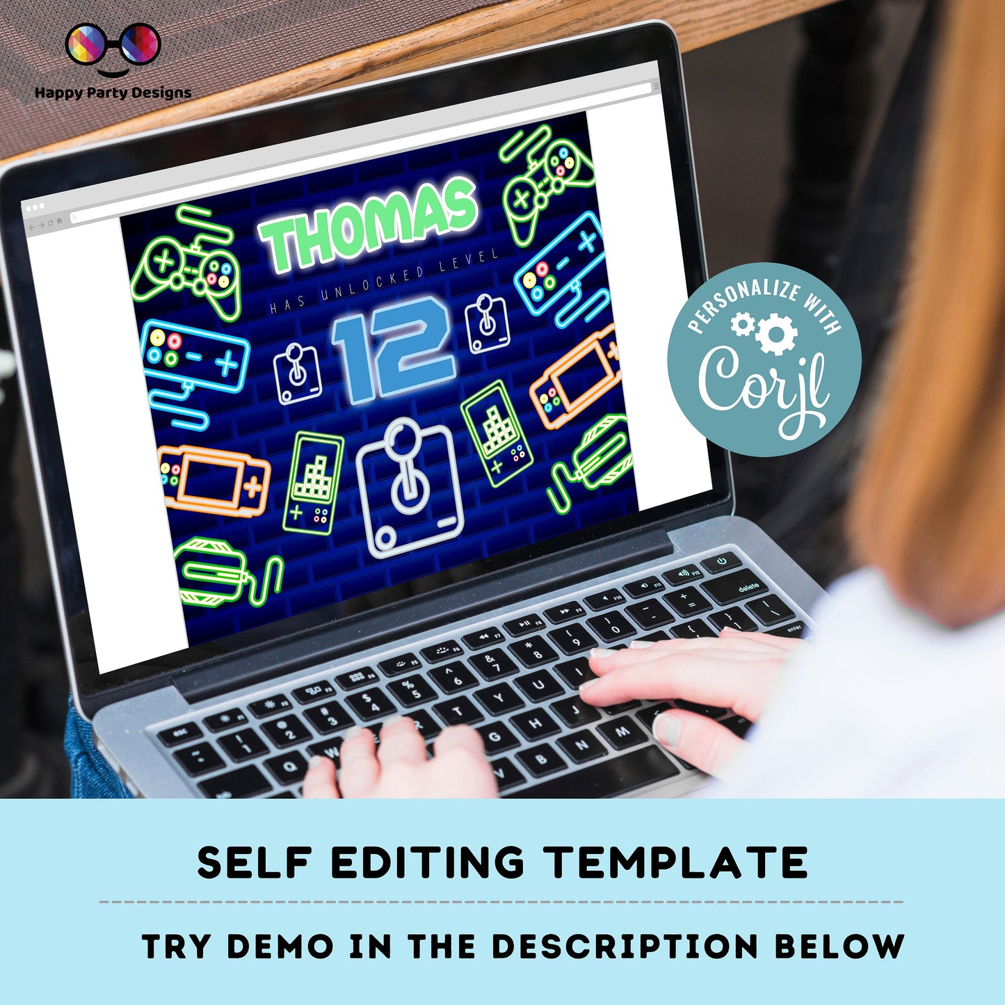 Editable video gamer Placemat | video gamer Birthday | Any Age | video gamer party | video gamer party decor | Personalize Online #K50